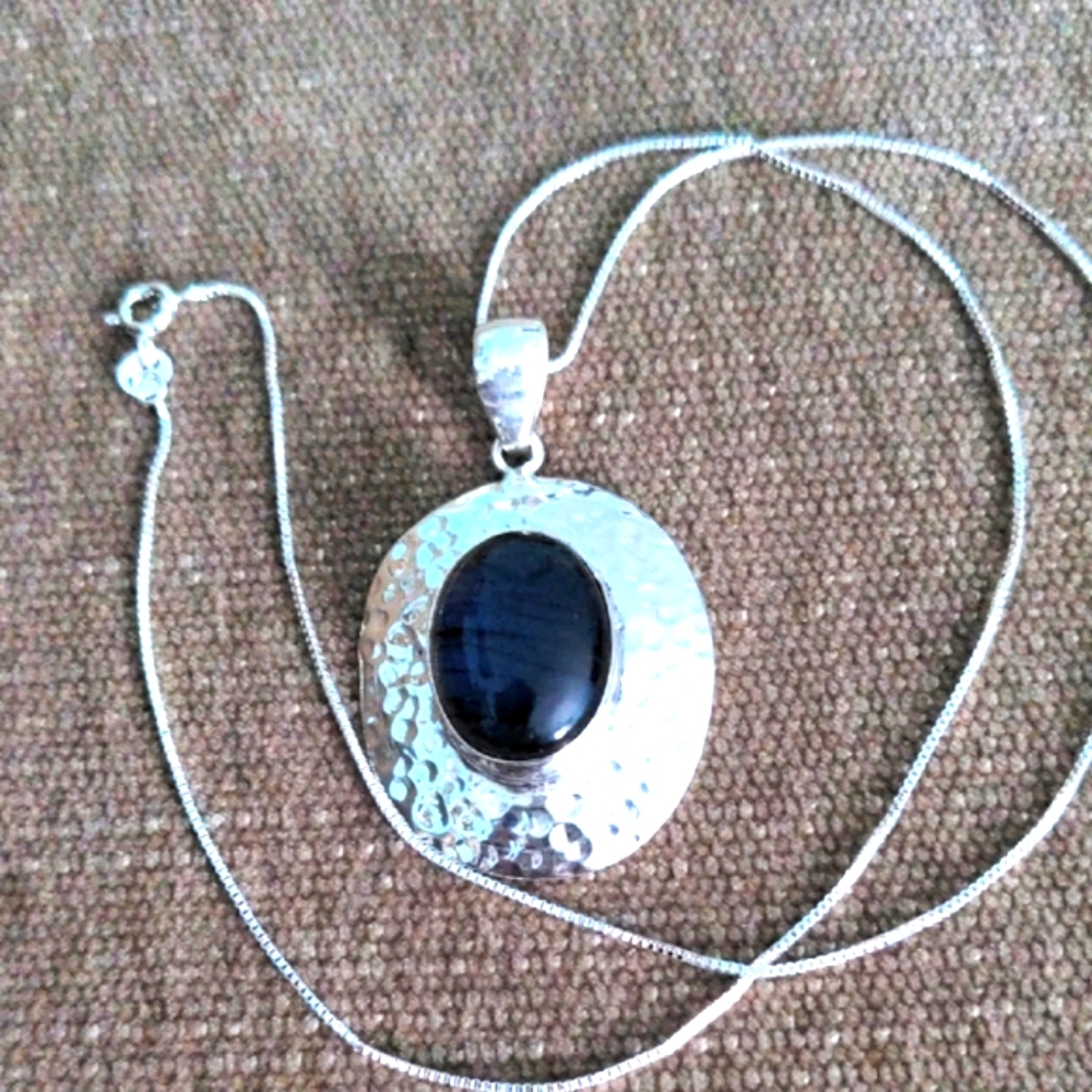 Blue Flash Labradorite & Solid Sterling Silver Pendant Necklace, New, Genuine